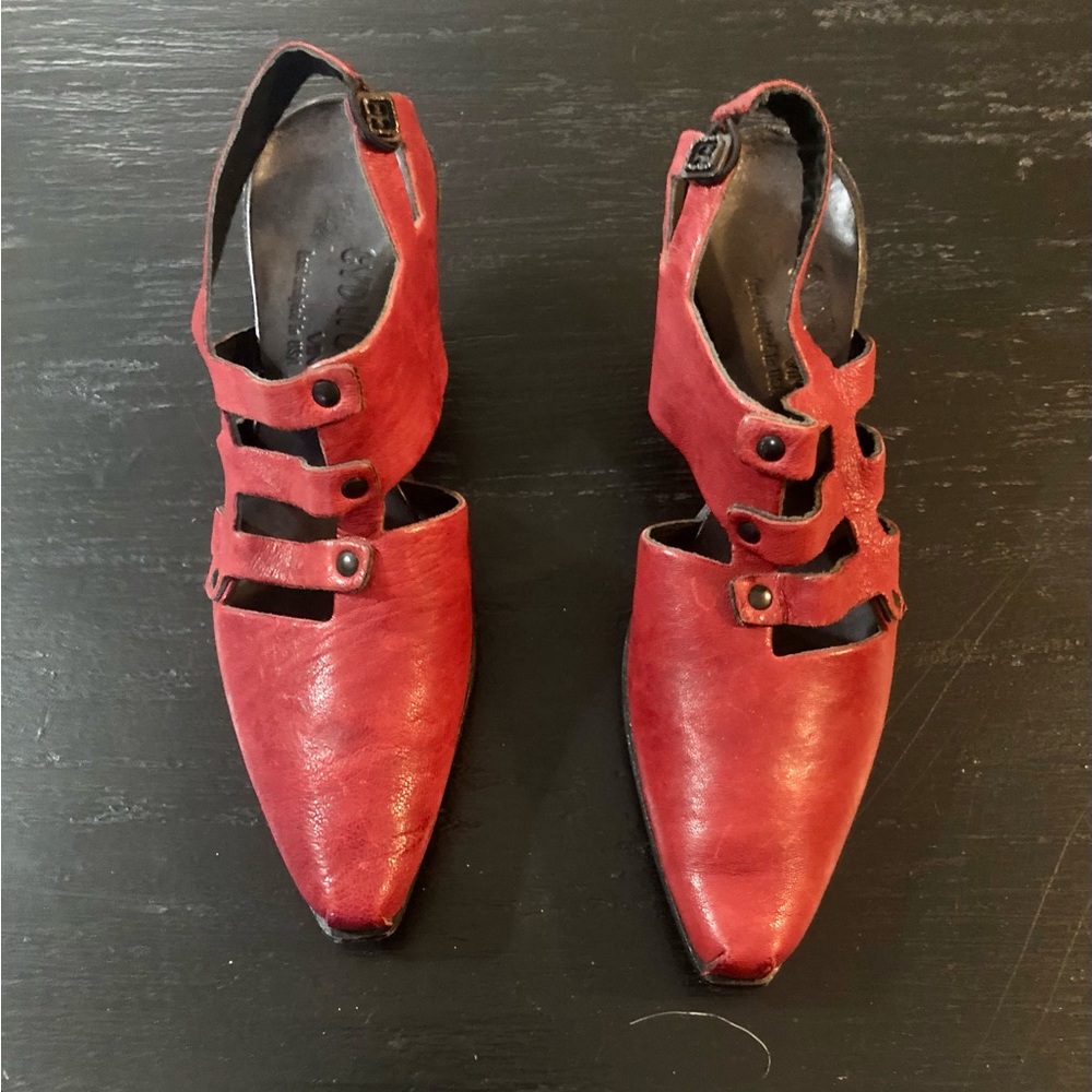 Chic Red  Leather Strappy Heels NWOT